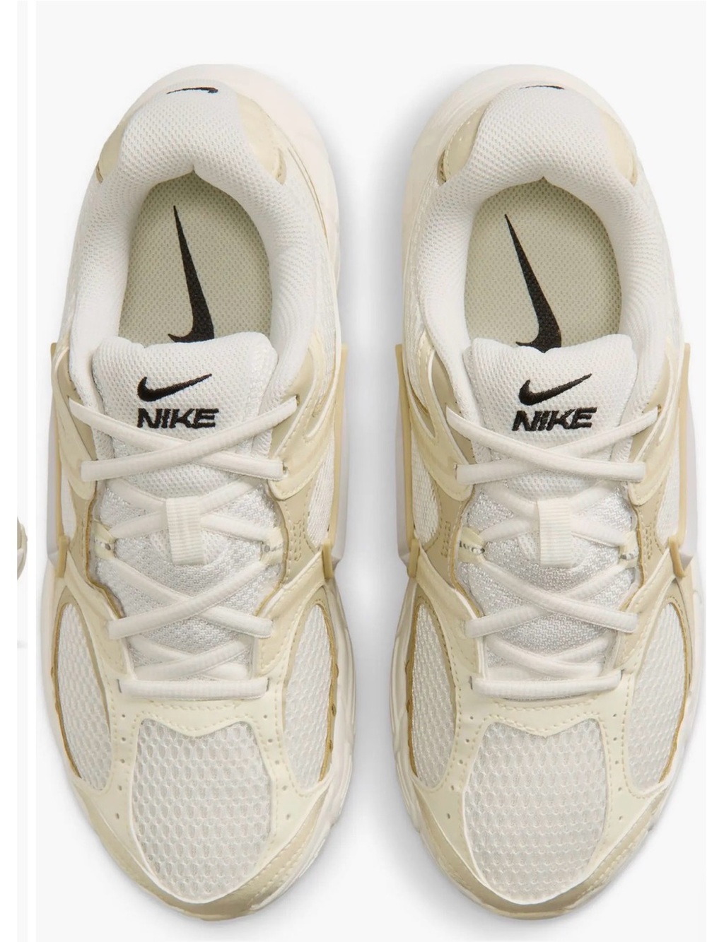 Nike Big Kids Cream and White Mesh Lace-Up Sneakers with Black Swoosh